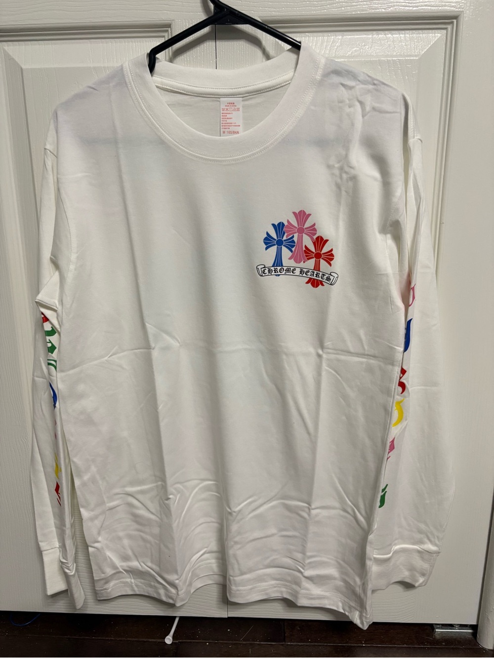Chrome hearts White Long-Sleeve Graphic Tee with Multicolor Floral Print